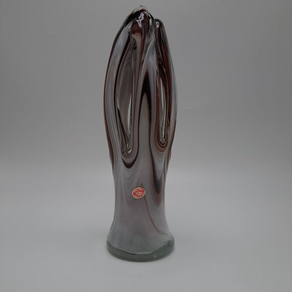 Hand Blown Murano Style Art Glass Vase Brown Swirl Design Mexico Vintage - Picture 4 of 11